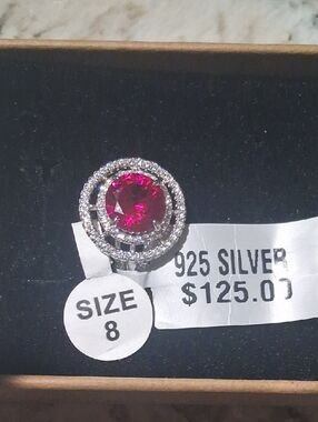 Sterling Silver  Ring with Red Dimaond